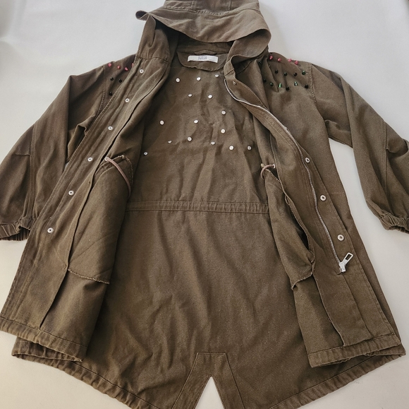 Zara basic army green graphic Hooded Jacket - Picture 9 of 13